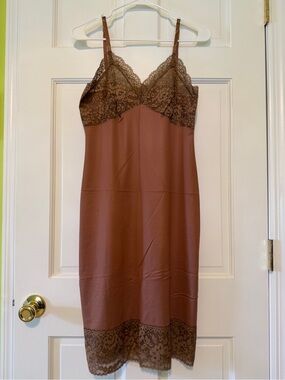 Vintage Van Raalte Lace Trim Slip Dress in Brown
